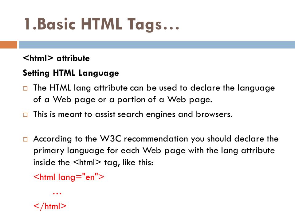 CHAPTER TWO HTML TAGS. 1.Basic HTML Tags 1.1 HTML: Hypertext Markup Language   HTML stands for Hypertext Markup Language.  It is the markup language. -  ppt download
