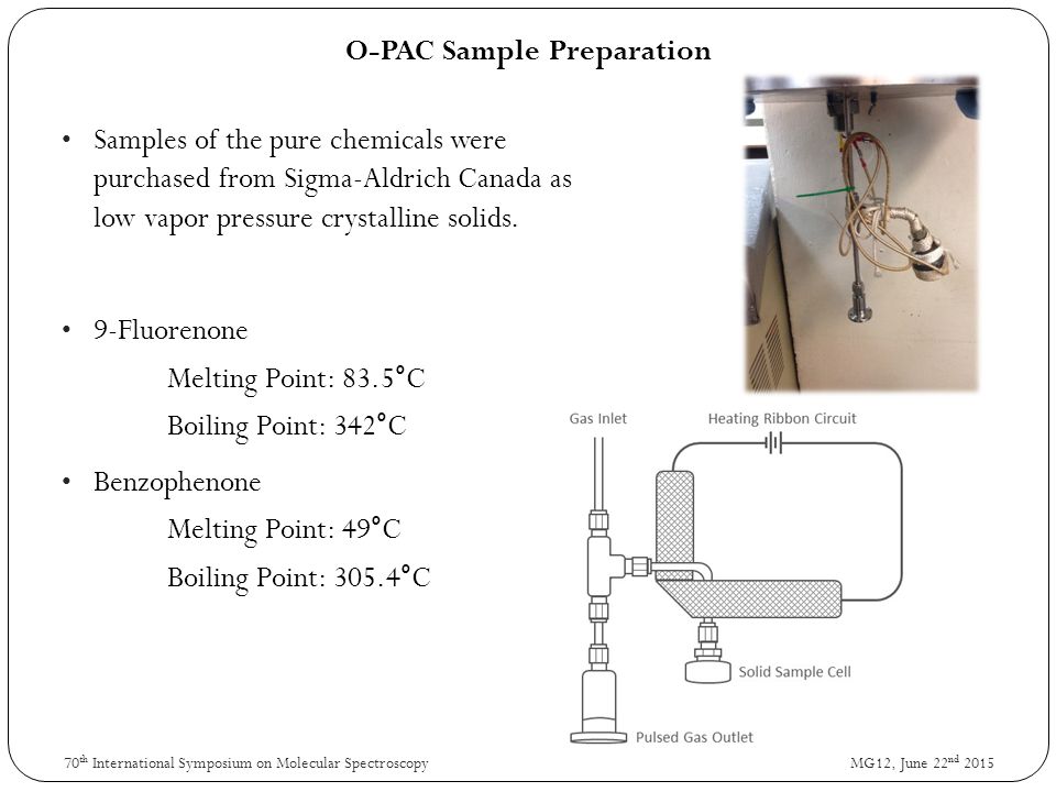 O-PAC Sample Preparation Samples of the pure chemicals were purchased from Sigma-Aldrich Canada as low vapor pressure crystalline solids.