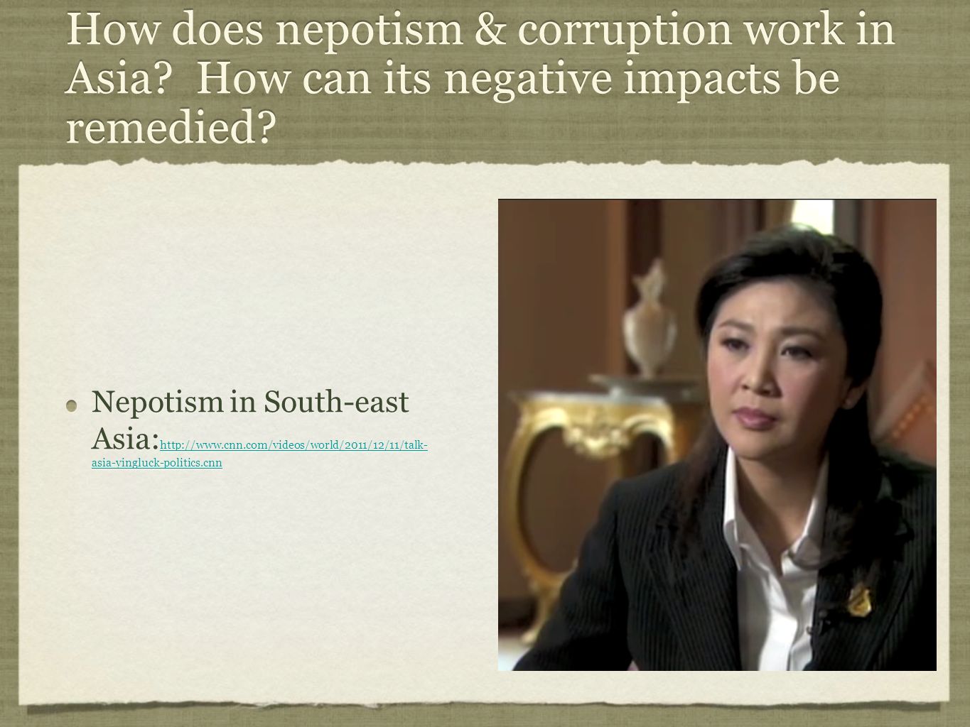 How does nepotism & corruption work in Asia. How can its negative impacts be remedied.