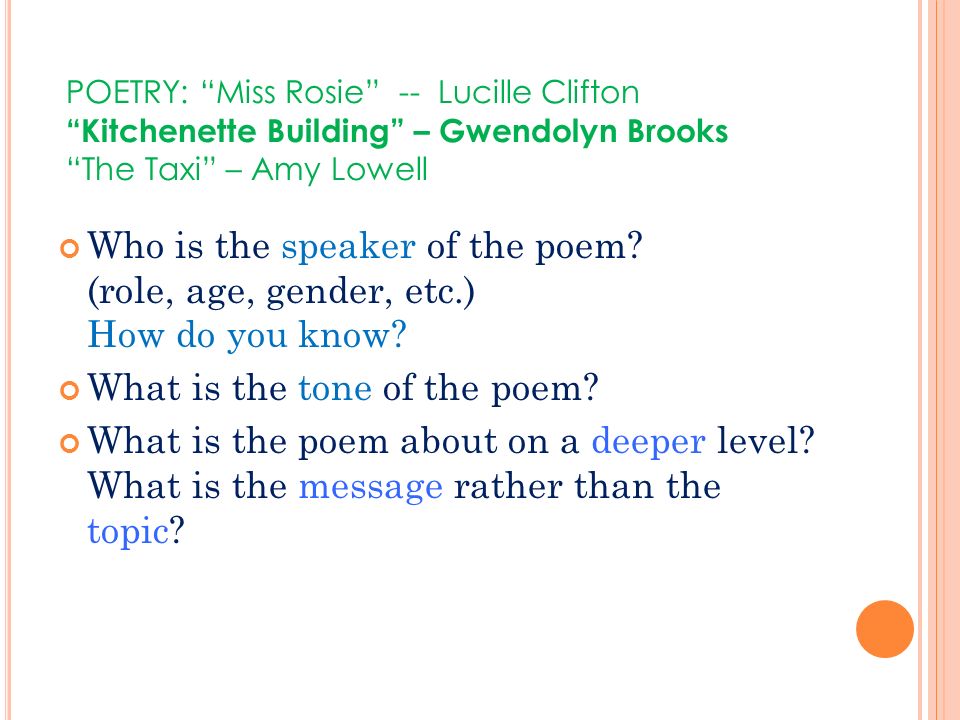 miss rosie poem summary