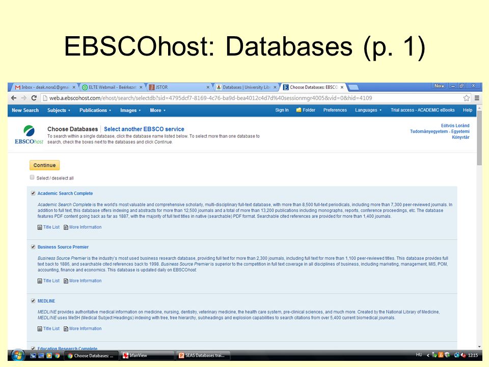 EBSCOhost: Databases (p. 1)