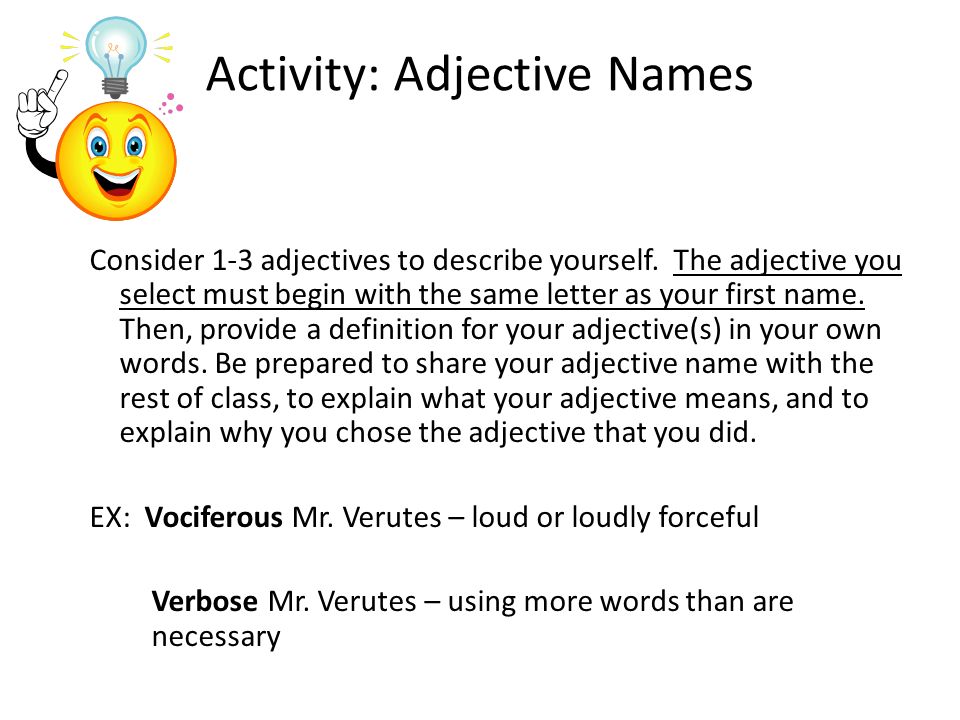 aim what is an adjective what does an adjective modify do now 3 adjectives that describe you