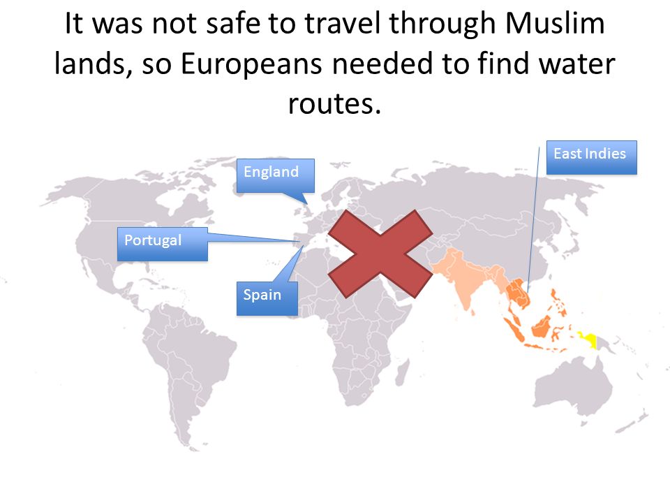 It was not safe to travel through Muslim lands, so Europeans needed to find water routes.