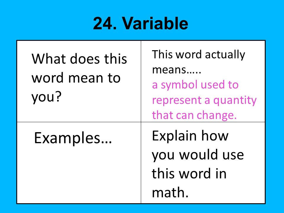 24. Variable What does this word mean to you? 
