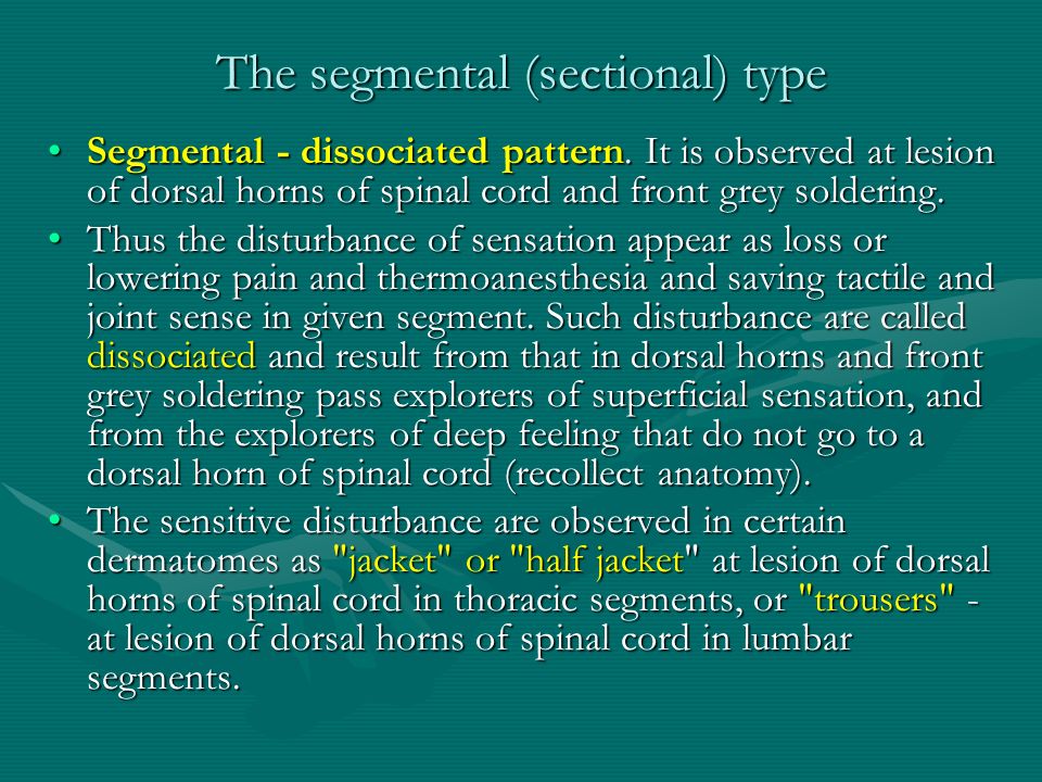 The segmental (sectional) type Segmental - dissociated pattern.