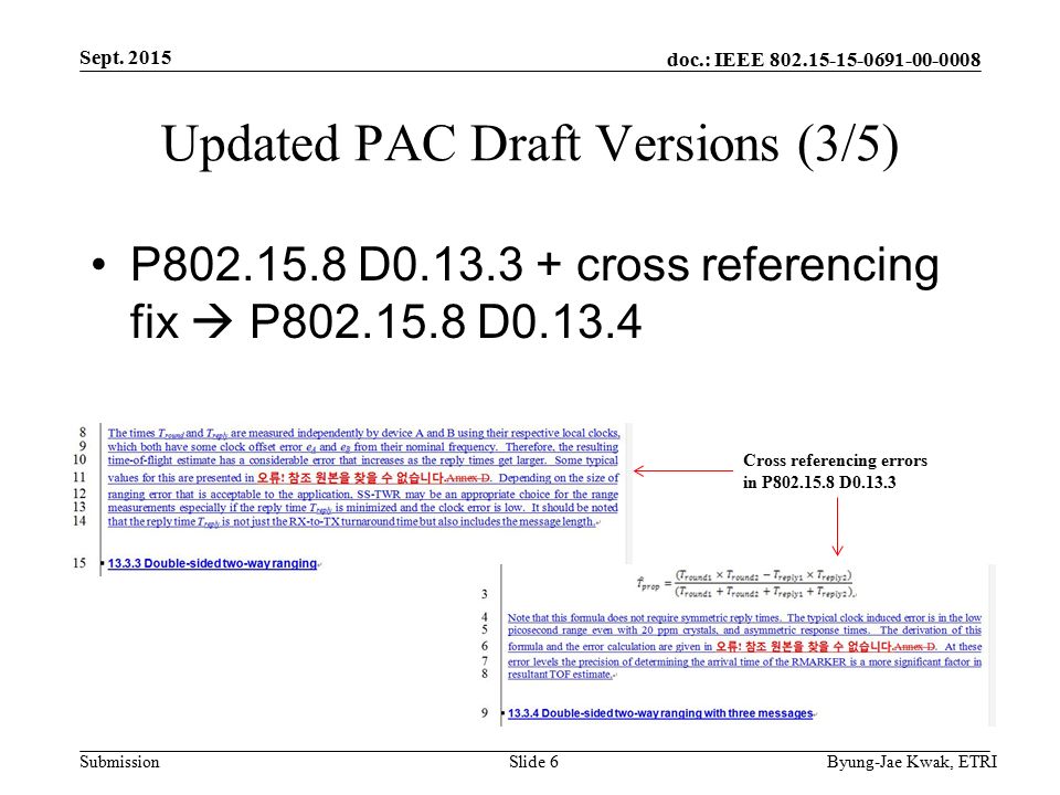 doc.: IEEE Submission Updated PAC Draft Versions (3/5) P D cross referencing fix  P D Sept.