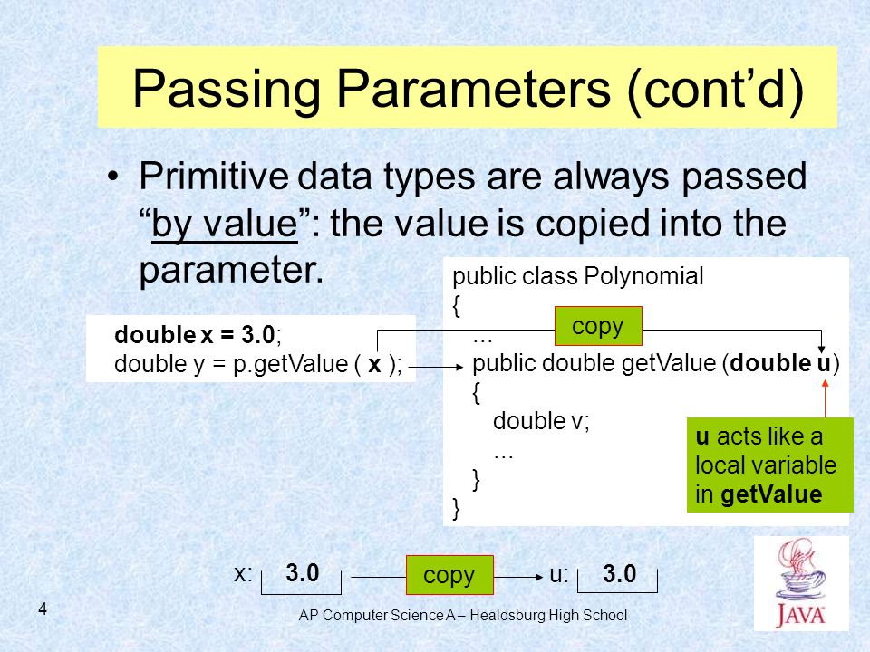 AP Computer Science A – Healdsburg High School 1 Unit 9 - Parameter Passing  in Java. - ppt download