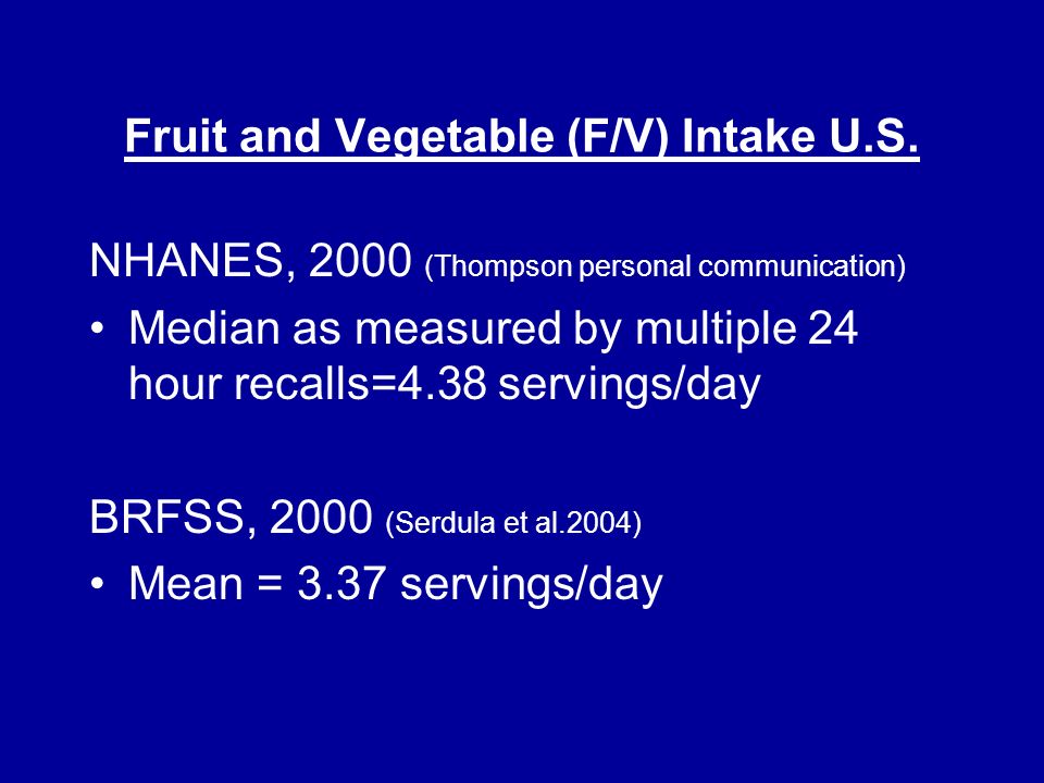 Fruit and Vegetable (F/V) Intake U.S.