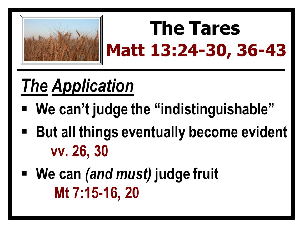 The Application  We can’t judge the indistinguishable  But all things eventually become evident vv.
