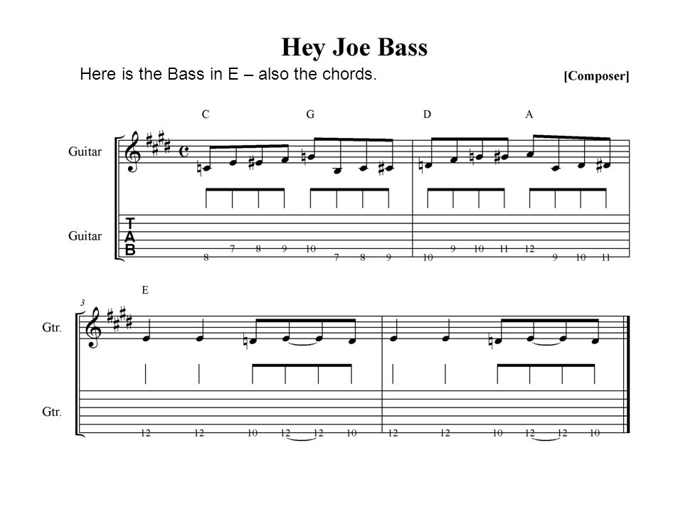 Jimi Hendrix - Hey Joe, Bass Transcription