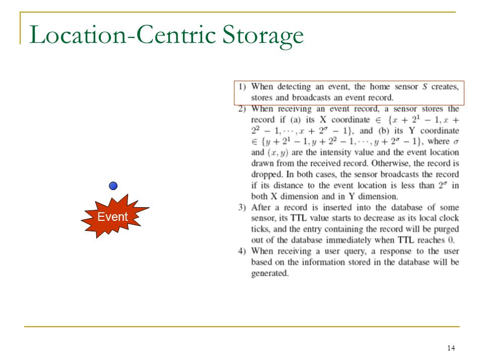 14 Location-Centric Storage Event