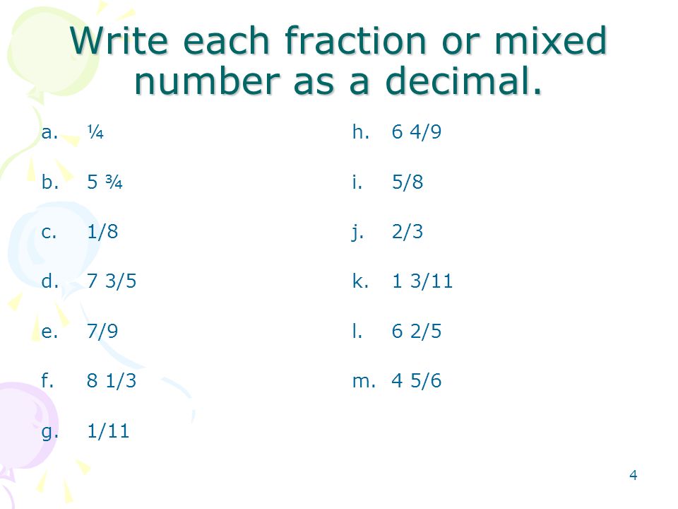 1 Pre Algebra Converting Fractions To Decimals Decimals To Fractions Ppt Download