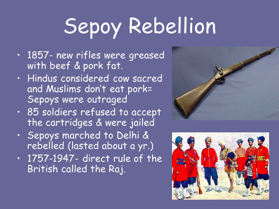 Sepoy Rebellion new rifles were greased with beef & pork fat.