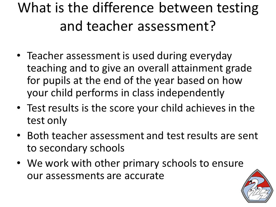 What is the difference between testing and teacher assessment.