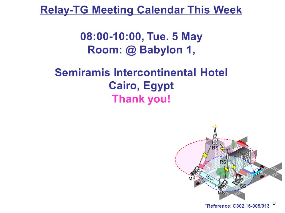 10 *Reference: C /013 Relay-TG Meeting Calendar This Week 08:00-10:00, Tue.