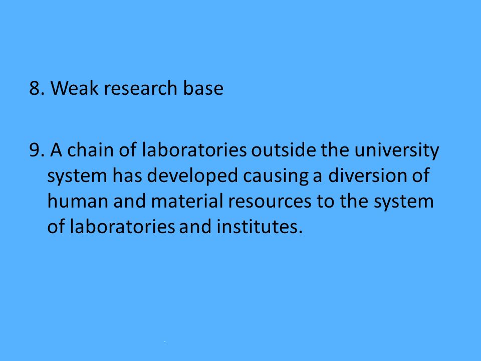 8. Weak research base 9.
