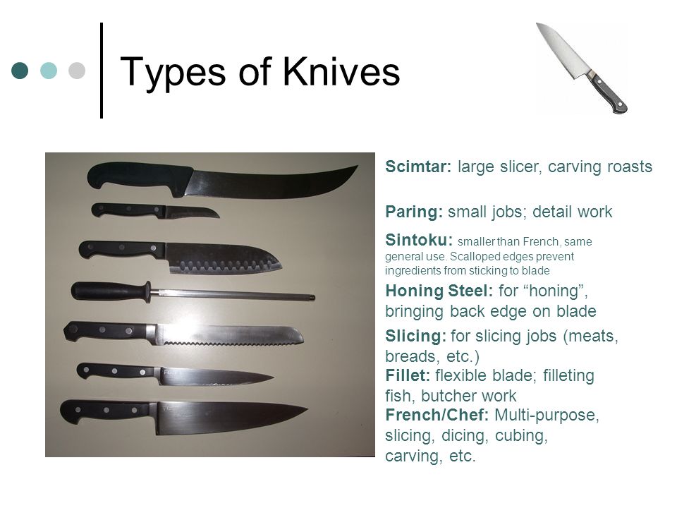 Knife Skills & Safety - CS1(SS) Foster. Learning Objectives Show the different  types of knives and their uses Discuss the characteristics and parts of. -  ppt download