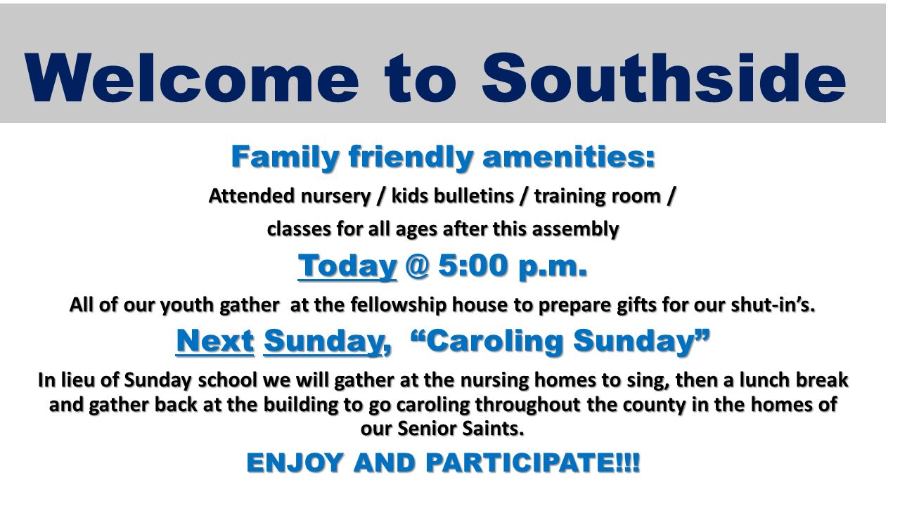 Welcome To Southside Family Friendly Amenities Attended Nursery Welcome To Southside Family Friendly Amenities Attended Nursery Kids Bulletins Training Room