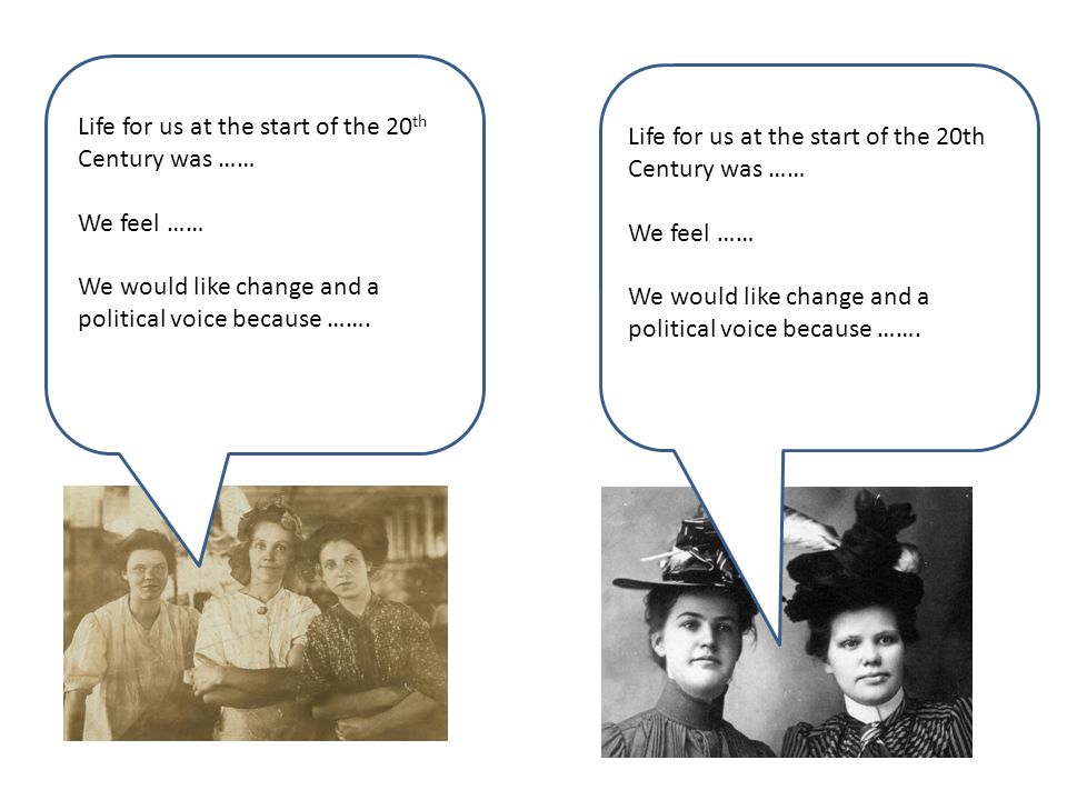 Life for us at the start of the 20 th Century was …… We feel …… We would like change and a political voice because …….
