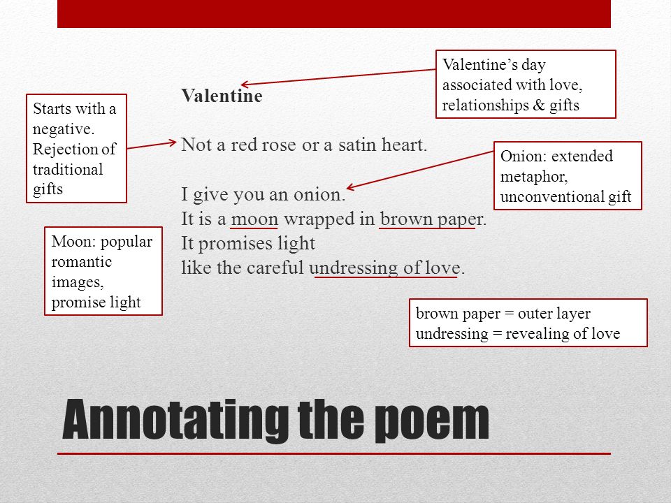 Valentine By Carol Ann Duffy. Learning Objectives By end of the lesson: You will be able to interpret images from the poem. - ppt download