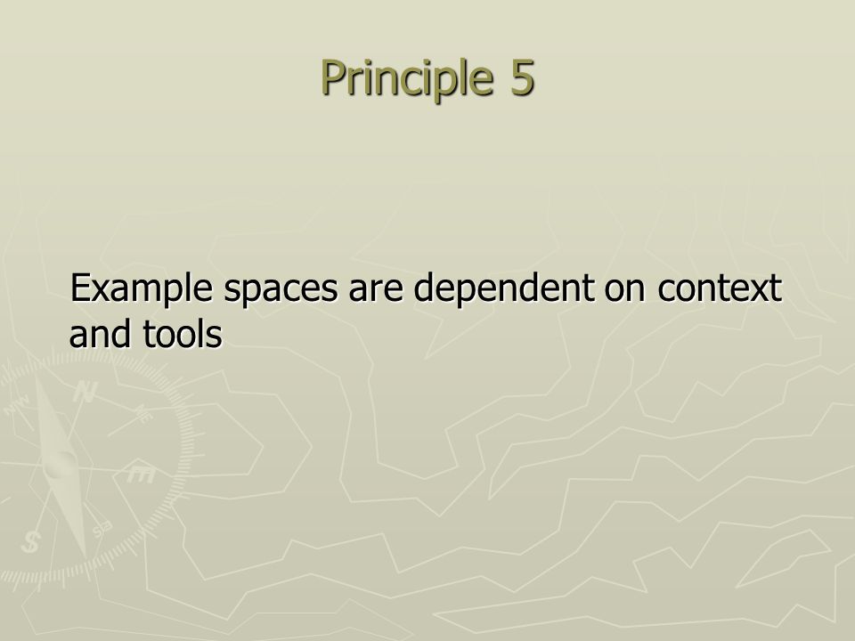 Principle 5 Example spaces are dependent on context and tools Example spaces are dependent on context and tools