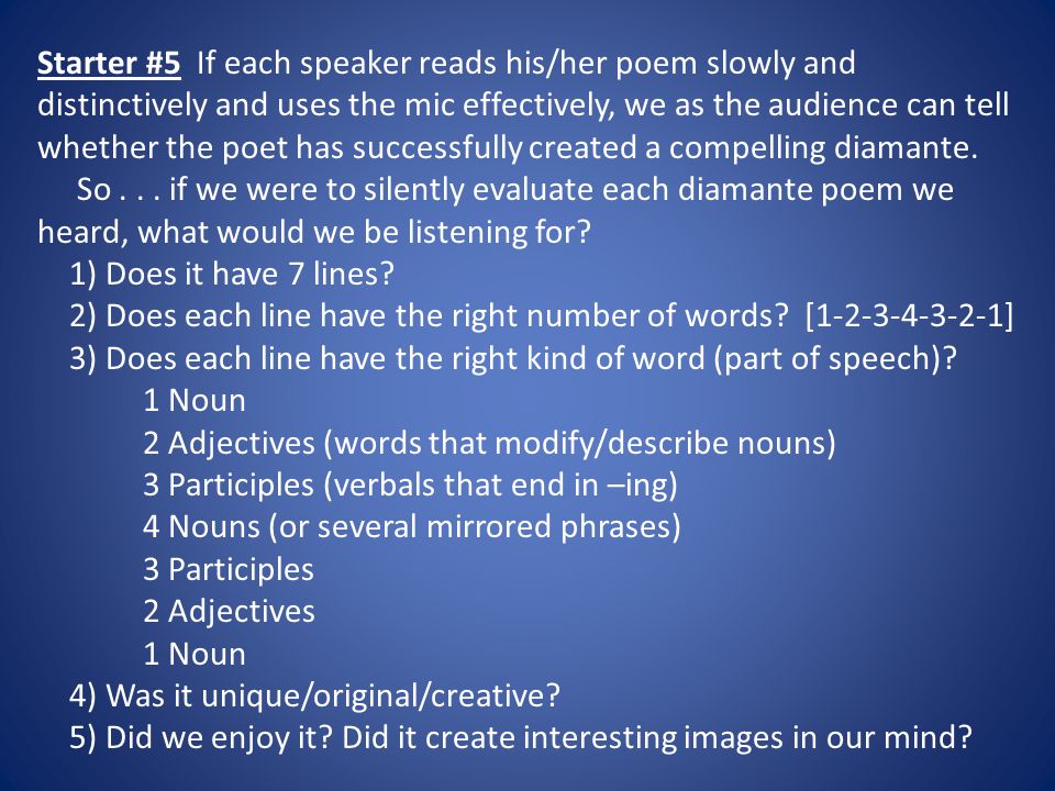 English: Friday, February 22, Handouts: * None 2.Homework: * Have a  wonderful weekend! 3.Assignments due: * Diamante Poem. - ppt download