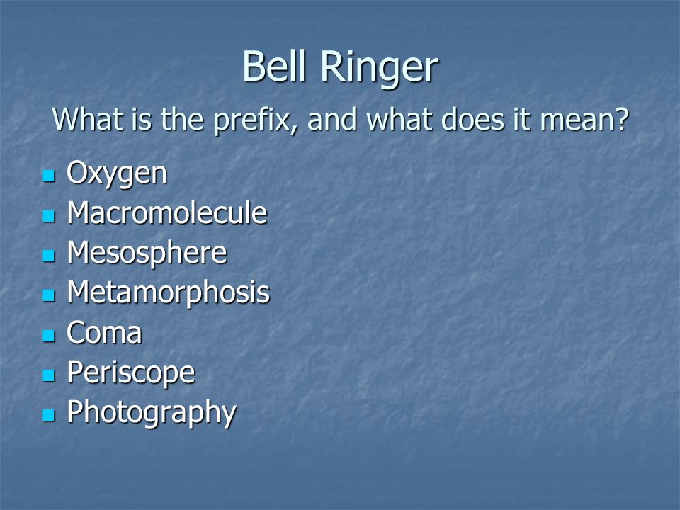 Bell Ringer What is the prefix, and what does it mean.