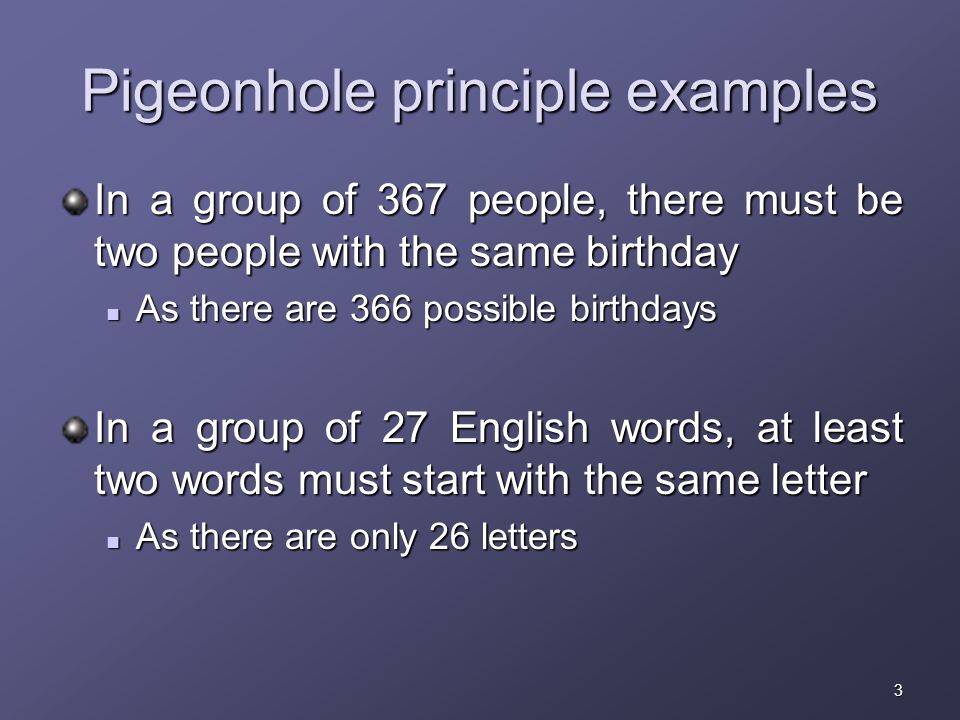 1 The Pigeonhole Principle CS 202 Epp section Aaron Bloomfield 1 The Pigeonhole Principle CS 202 Epp section Aaron Bloomfield