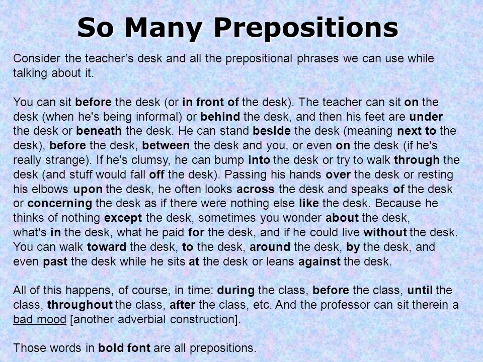 Prepositional Phrases Prepositions A Preposition Describes A