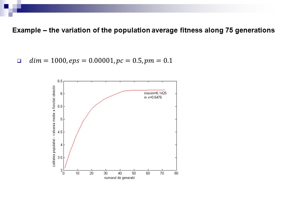 Example – the variation of the population average fitness along 75 generations