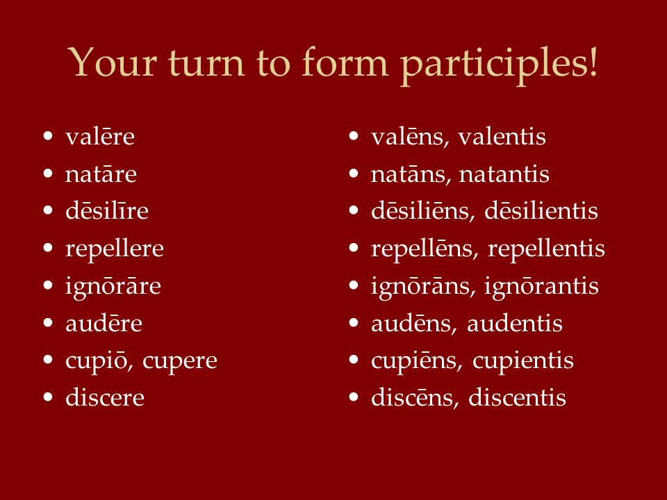 Your turn to form participles.