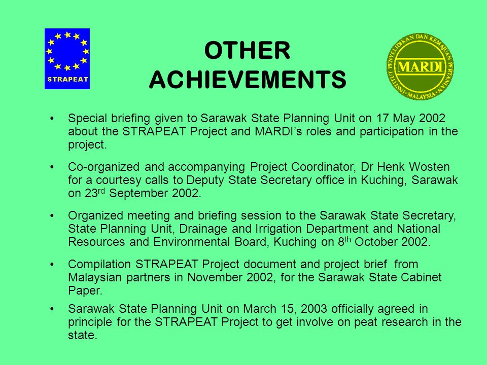 Jamaludin Bin Jaya Mardi Achievements Problems And Plans Eu Inco Dev Strapeat Project Strategies For Implementing Sustainable Management Of Peatland Ppt Download