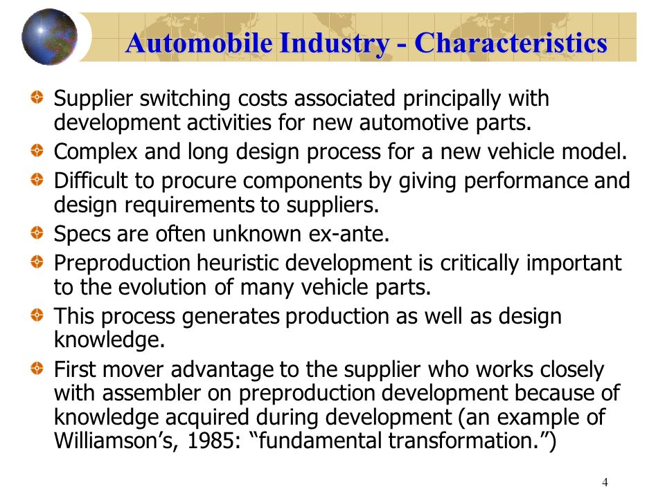 Supplier Switching Costs and Vertical Integration in the Automobile Industry  Kirk Monteverde and David J. Teece Bell Journal of Economics BADM 546,  Group. - ppt download