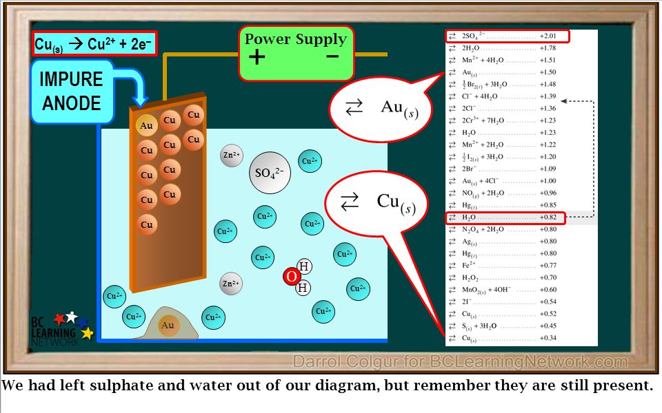 We had left sulphate and water out of our diagram, but remember they are still present.