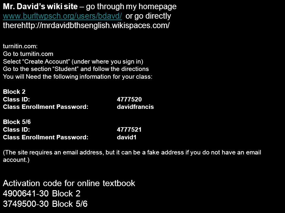 Fake Class Id For Turnitin
