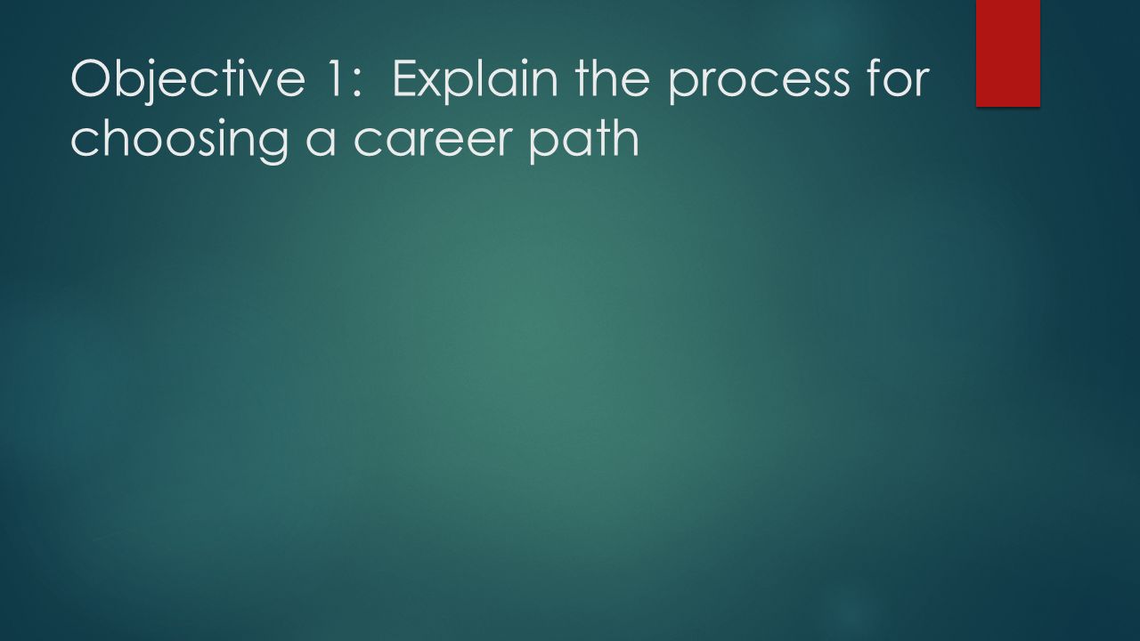 Objective 1: Explain the process for choosing a career path