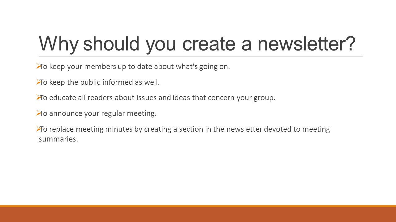 Designing a Newsletter PUBLISHER Objectives: Designing a Newsletter Why  should you create a newsletter? When should you create a newsletter? How. -  ppt download
