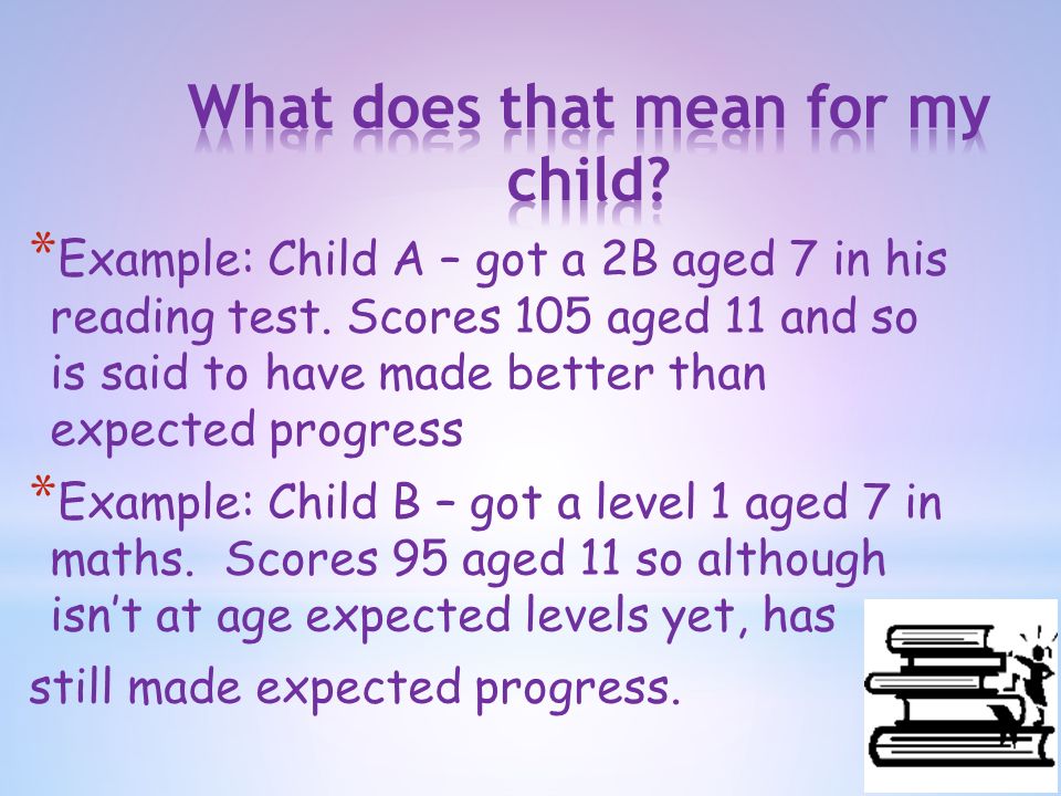 9 March 2016 * Example: Child A – got a 2B aged 7 in his reading test.