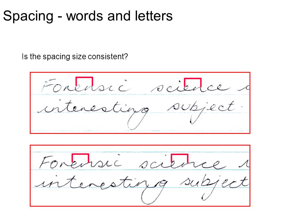 Spacing - words and letters Is the spacing size consistent
