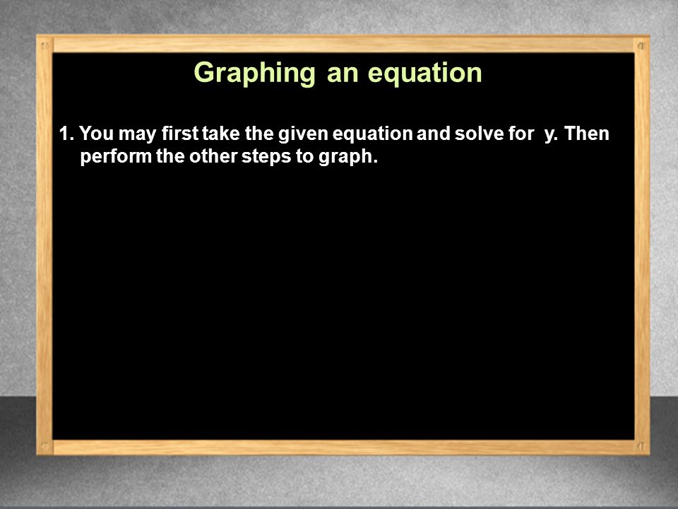 Graphing an equation 1. You may first take the given equation and solve for y.
