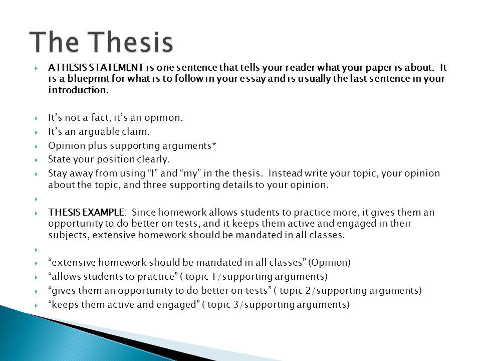 today we will learn how to break an essay into appropriate athesis statement is one sentence that tells your reader what your paper is about