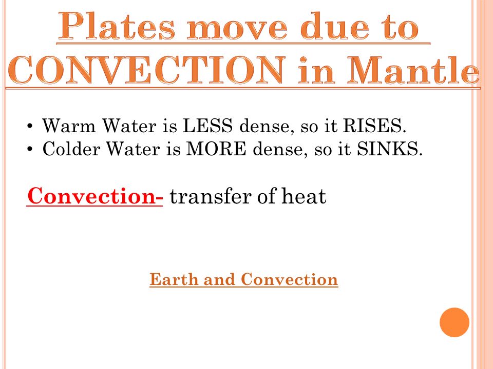 Warm Water is LESS dense, so it RISES. Colder Water is MORE dense, so it SINKS.