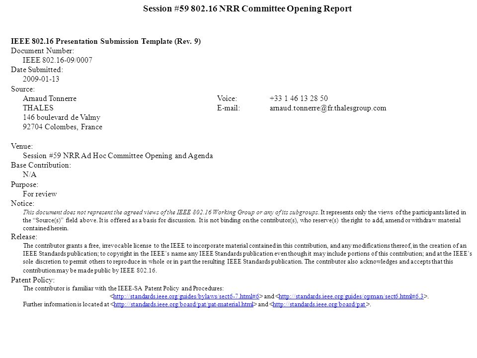 Session # NRR Committee Opening Report IEEE Presentation Submission Template (Rev.