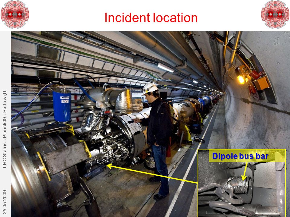 Incident location LHC Status - Planck09 - Padova,IT 27 Dipole bus bar