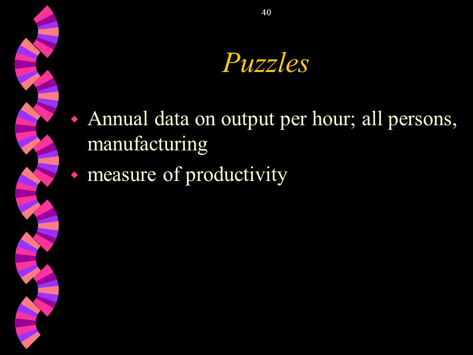 40 Puzzles w Annual data on output per hour; all persons, manufacturing w measure of productivity