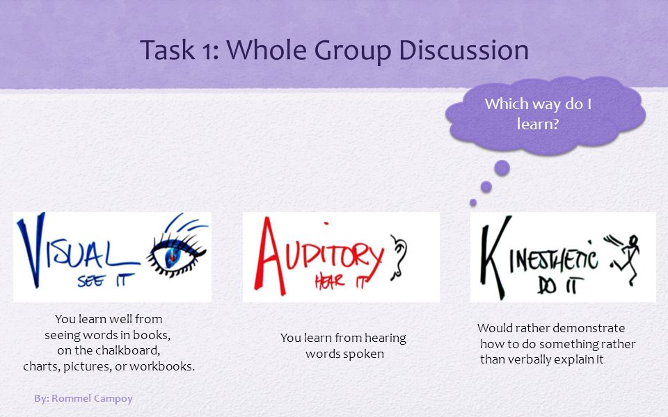 Task 1: Whole Group Discussion Which way do I learn.