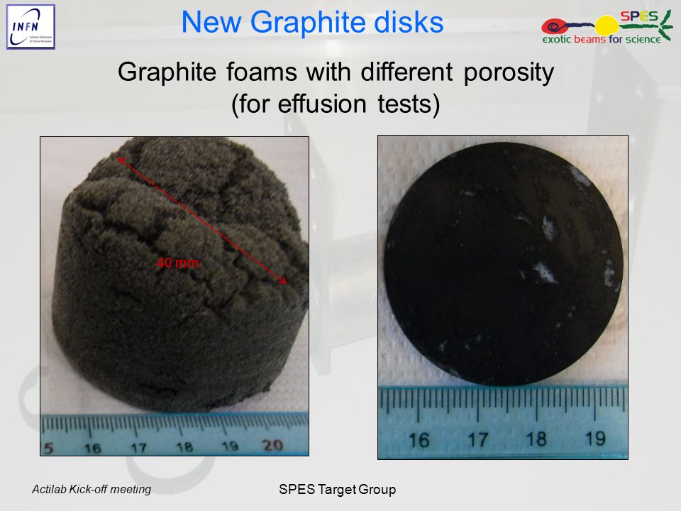 Actilab Kick-off meeting SPES Target Group New Graphite disks 40 mm Graphite foams with different porosity (for effusion tests)