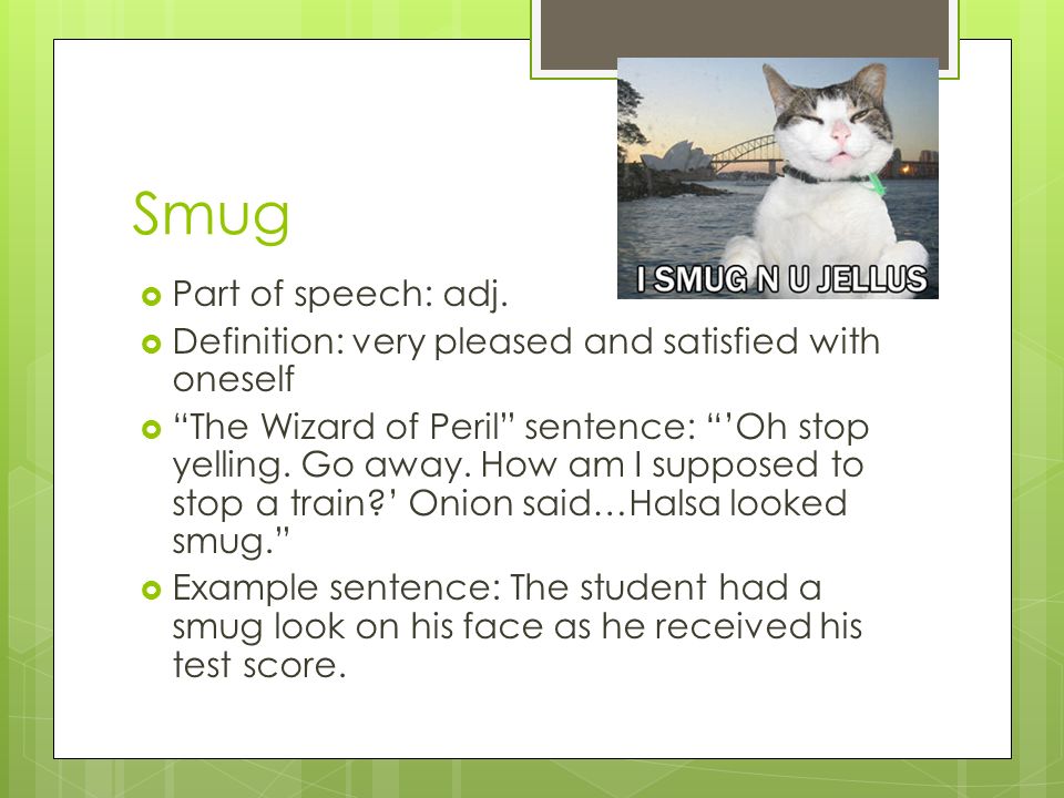 Smug  Part of speech: adj.