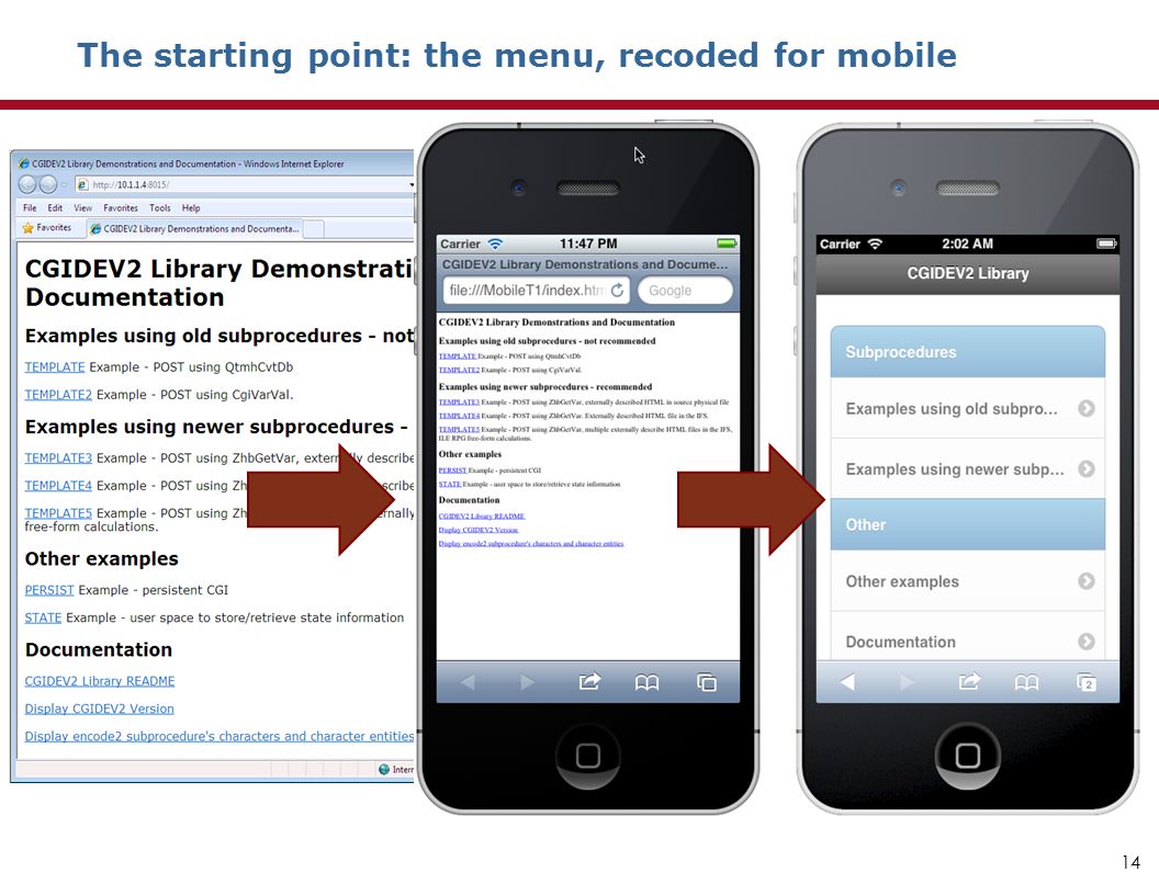 14 The starting point: the menu, recoded for mobile