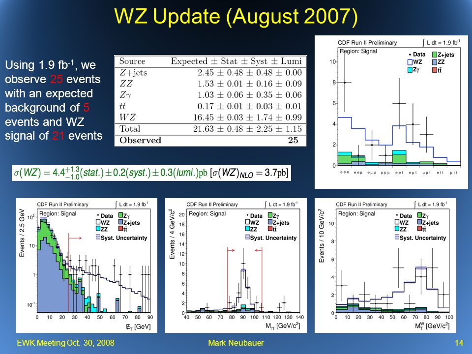 WZ Update (August 2007) EWK Meeting Oct.